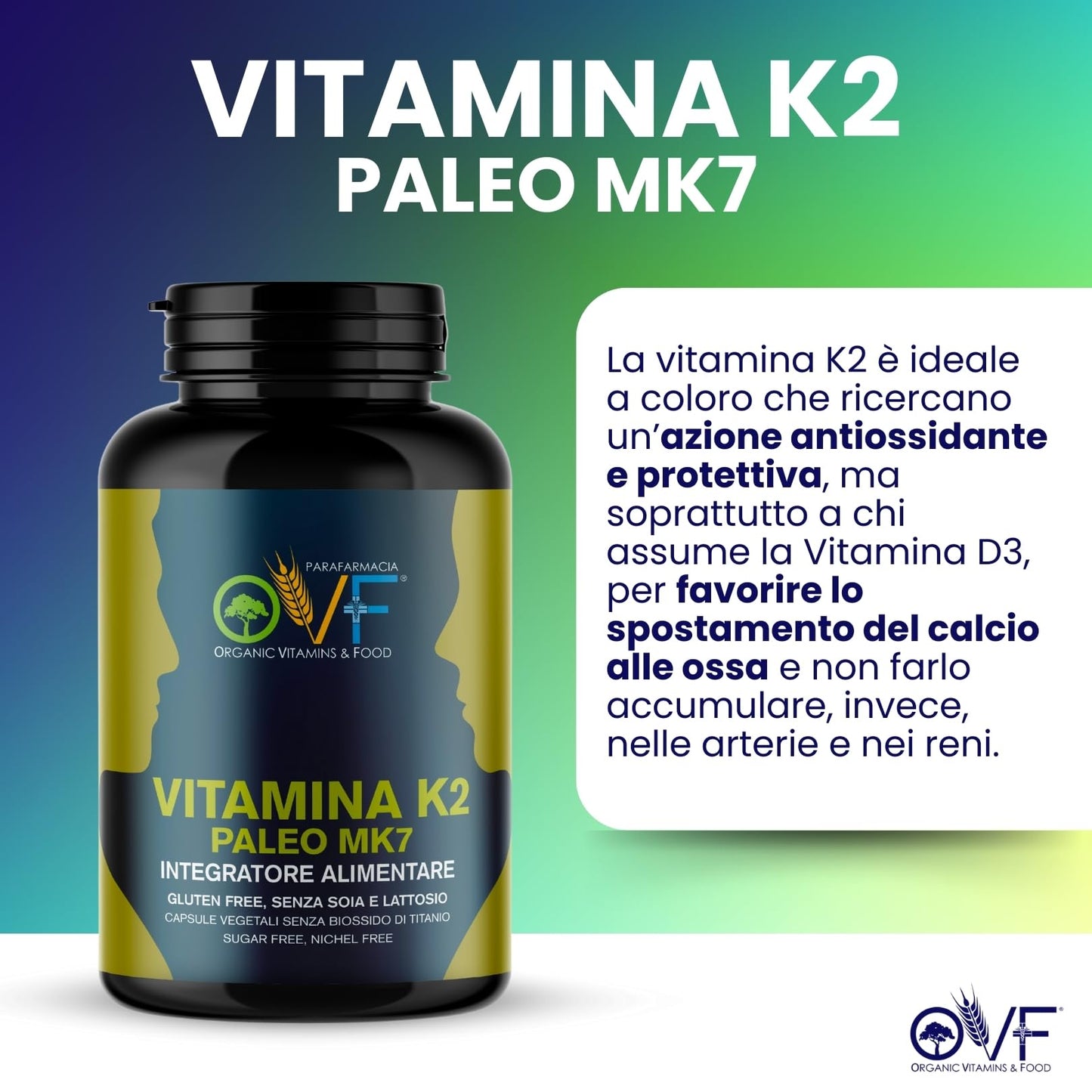 Parafarmacia OVF, Vitamina K2 mk7 200 mcg, 300 capsule (10 mesi di fornitura), Vitamina K2 pura, Ottima per ossa e Vasi sanguigni