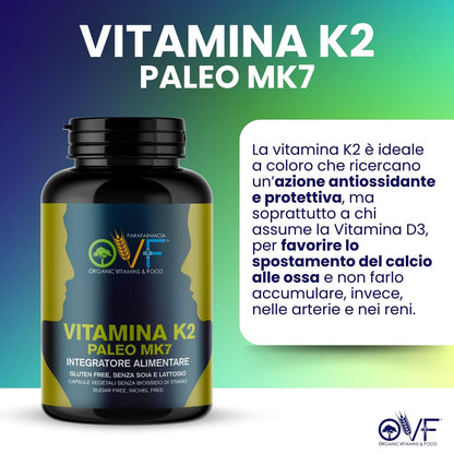 Parafarmacia OVF, Vitamina K2 mk7 200 mcg, 300 capsule (10 mesi di fornitura), Vitamina K2 pura, Ottima per ossa e Vasi sanguigni