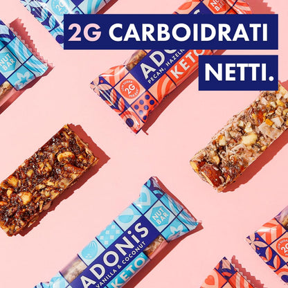 Confezione Mista di Barrette Keto Adonis | 16 Barrette| Vegano & 100% Naturale | Senza Glutine, Senza Zuccheri, Senza Olio di Palma, Senza Lattosio | Snack Dieta Chetogenica