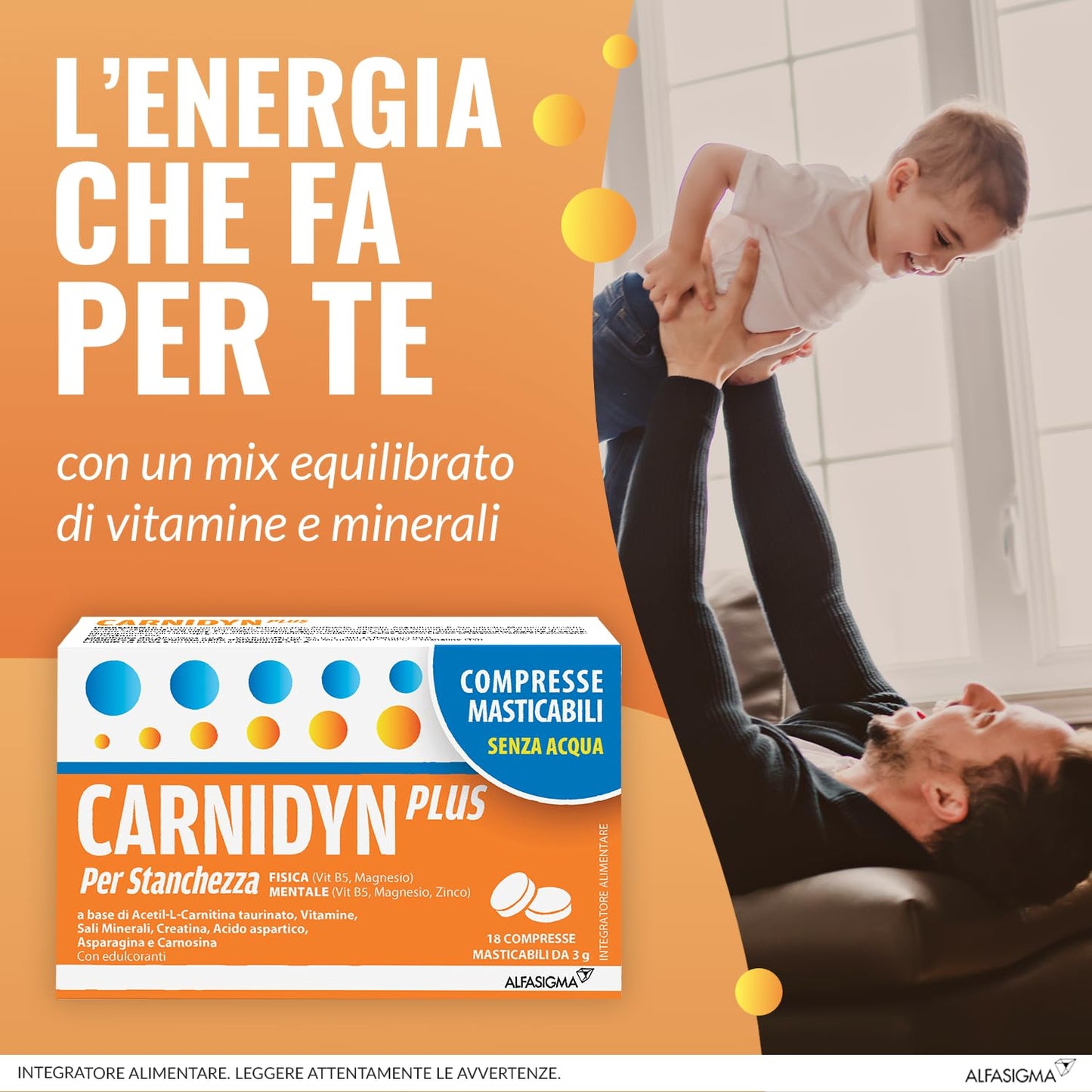 Carnidyn Plus Integratore Alimentare per Stanchezza Mentale e Fisica, 20 Bustine da 5g da Sciogliere in Acqua, Gusto Agrumi