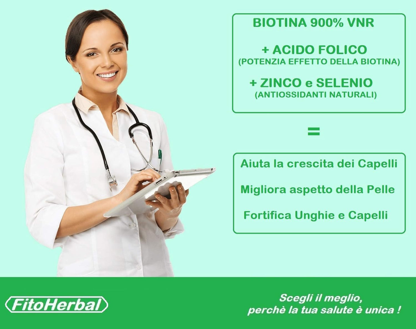 FitoHerbal Biotina + Zinco + Selenio 120 Compresse Integratore Tripla Azione Per Crescita Capelli, Migliora Aspetto Cutaneo Viso, Ridona Forza Resistenza alle Unghie. Qualità Made in Italy