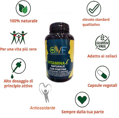 OVF Vitamina E Integratore con Fisetina - 120 Capsule 60mg - Antiossidante Naturale - Supporta il Benessere di Cuore, Cervello e Sistema Immunitario.