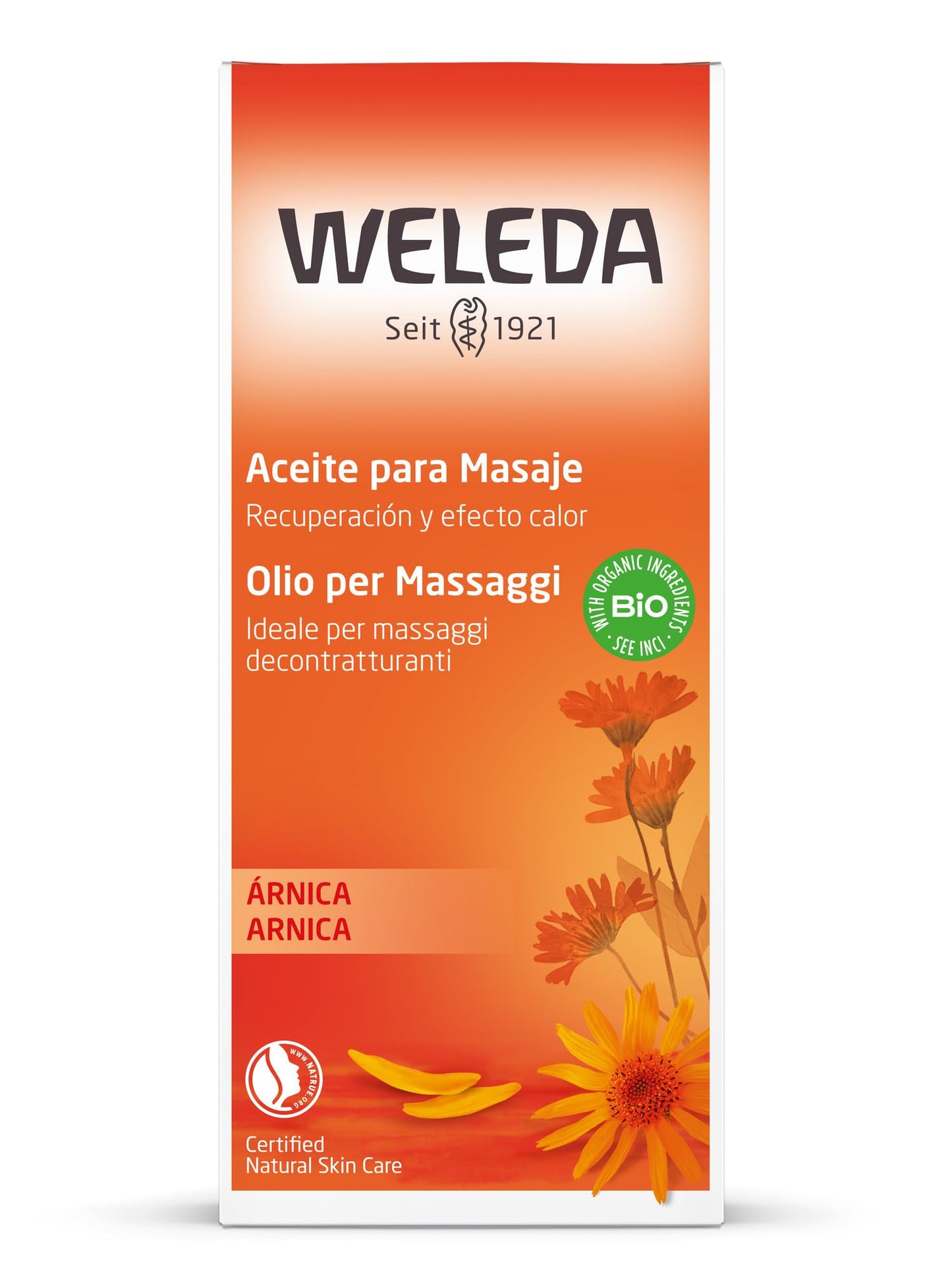 Weleda Arnica Olio per Massaggi decontratturanti per trattamenti di contratture e tensioni muscolari da fatica e stress, ideale per applicazione pre e post attività sportiva (1x200ml)