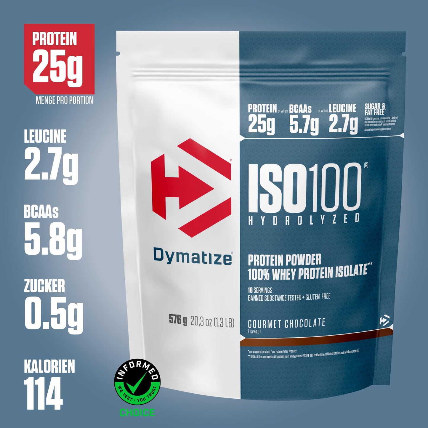 Dymatize ISO 100 Hydrolyzed Gourmet Chocolate 932g - Proteine del siero di latte idrolizzate e isolate in polvere