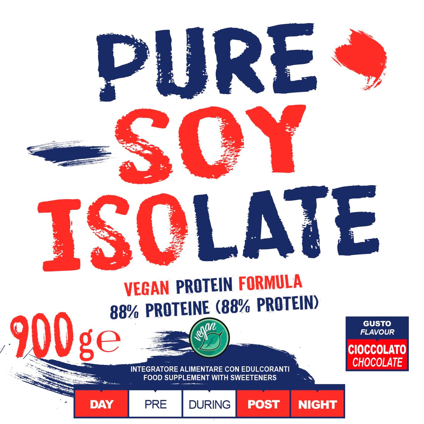 PURE SOY ISOLATE - 900 g - Cioccolato - Purissime proteine di soia isolate - Indicato per i vegetariani e vegani