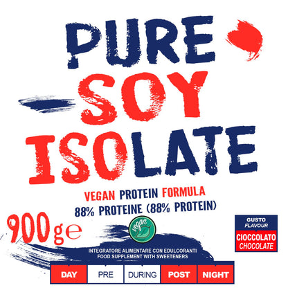 PURE SOY ISOLATE - 900 g - Cioccolato - Purissime proteine di soia isolate - Indicato per i vegetariani e vegani