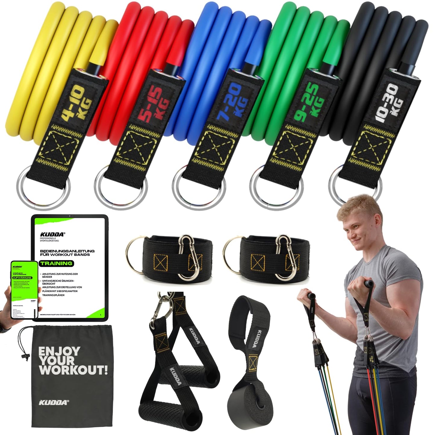 Set di elastici fitness 5 bande di resistenza fino a 100KG, bande elastiche Fasce di resistenza per yoga, pilates, palestra, calisthenics, crossfit, TRX, casa, resistance bands ALTA QUALITÀ