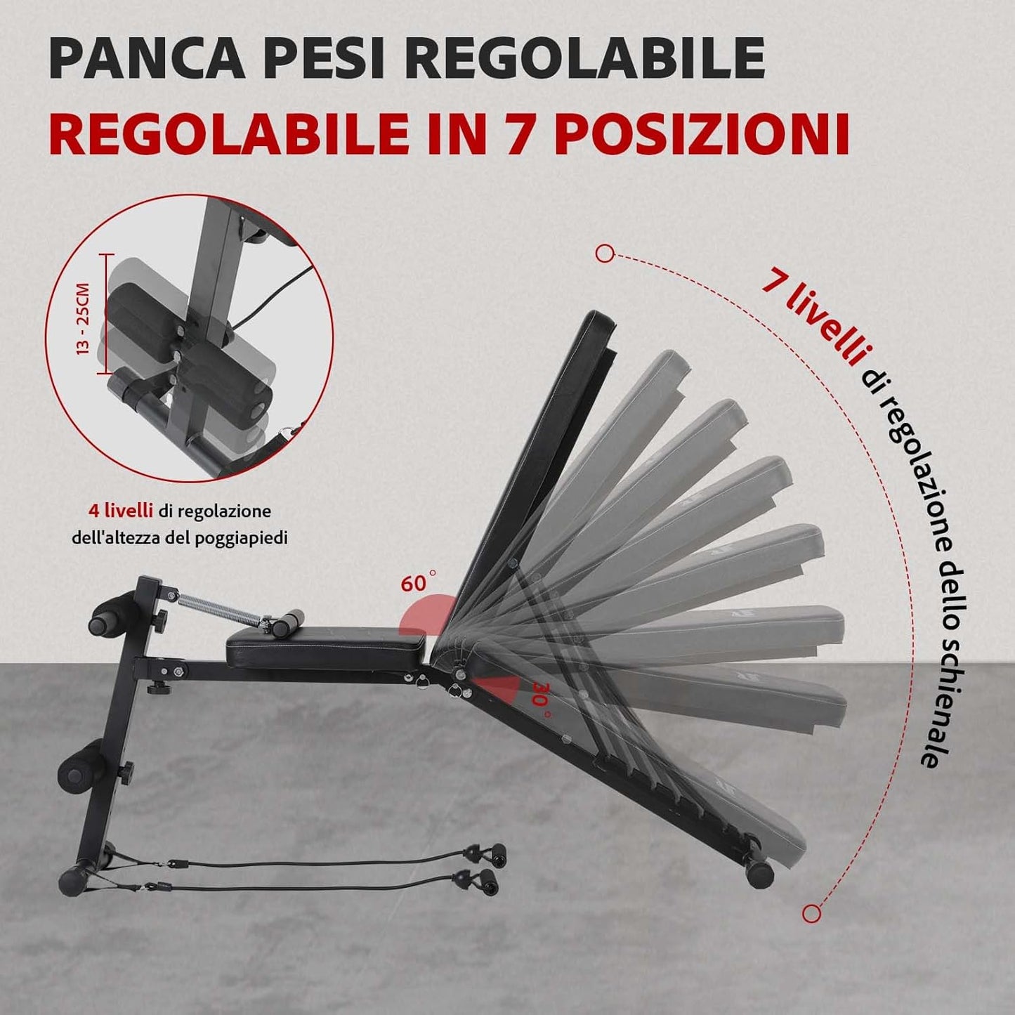 Novonova 4 in 1 Panca Palestra Pieghevole Regolabile, panca multifunzione palestra casa reclinabile, Panca Piana Palestra casa con bande di tensione, panca regolabile in casa, Max.150kg