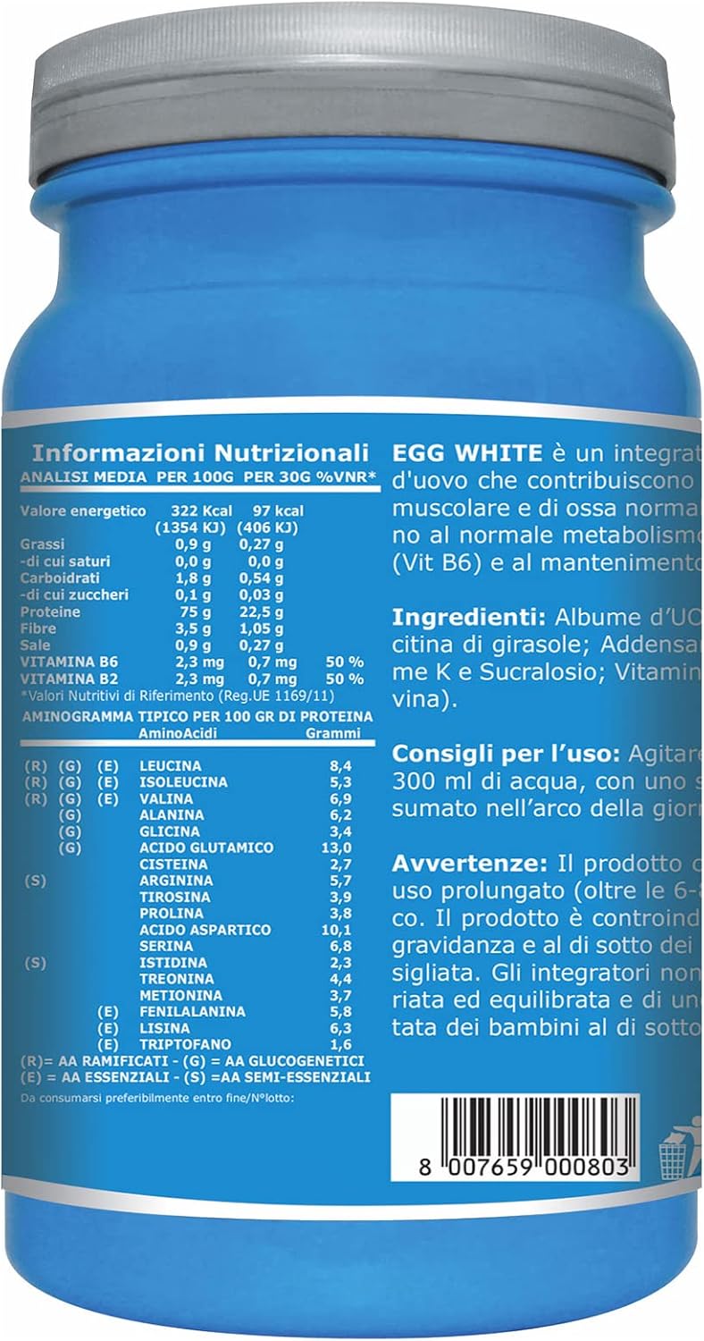 Ultimate Italia Egg White – Proteine di Albume dell'Uovo - Integratore Alimentare di Proteine a Base di Albume d'Uovo – con Vitamine B2 e B6 – Nutre la Massa Magra - Gusto Cacao, 750 Grammi