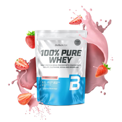 BioTechUSA 100% Pure Whey Complesso proteico del siero di latte con bromelina, aminoacidi, senza zuccheri aggiunti, senza olio di palma e con edulcorante, 1 kg, Cioccolato