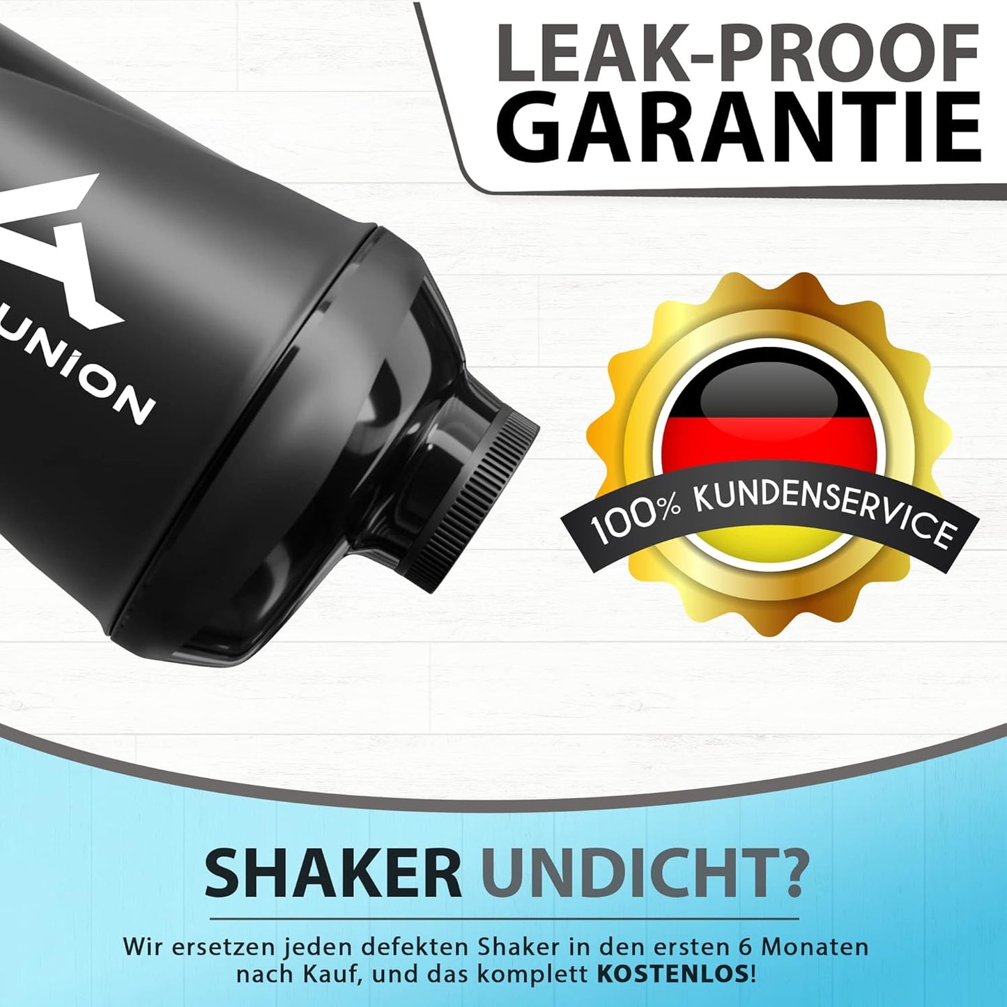 AMITYUNION Shaker per proteine - L'ORIGINALE Senza BPA con setaccio, scala per frullati di siero di latte cremosi, tazze Gym Deluxe per isolati e concentrati sportivi, (Coppa nera)