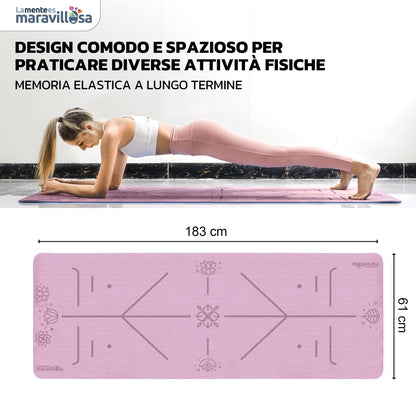 LA MENTE ES MARAVILLOSA - Tappetino per Yoga, Pilates, Fitness o Altri Sport, Tappetino Antiscivolo in TPE con Borsa a Tracolla, Tappetino da Allenamento 183 x 61 cm