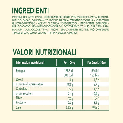 Enervit, Enerzona Protein Snack 40-30-30 Gusto Cocco, 30 Barrette Energetiche da 33gr Dieta a Zona con Proteine del Latte e Fibre, Senza Olio di Palma