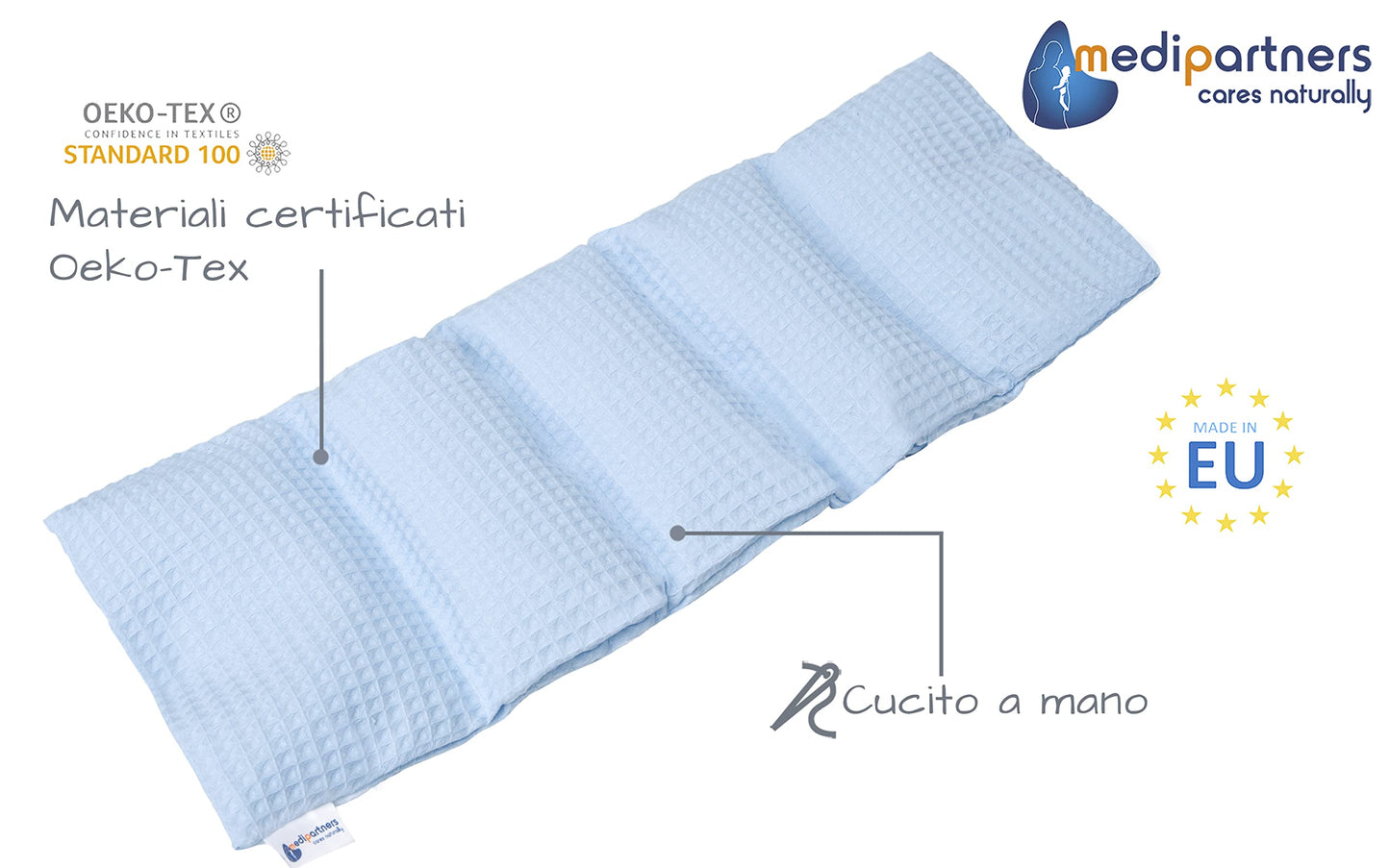 Medi Partners Cuscino Termico noccioli ciliegio 60x20cm 800g 100% Cotone 5 Camere Grande Terapia del freddo Federa sfoderabile (Stelle)