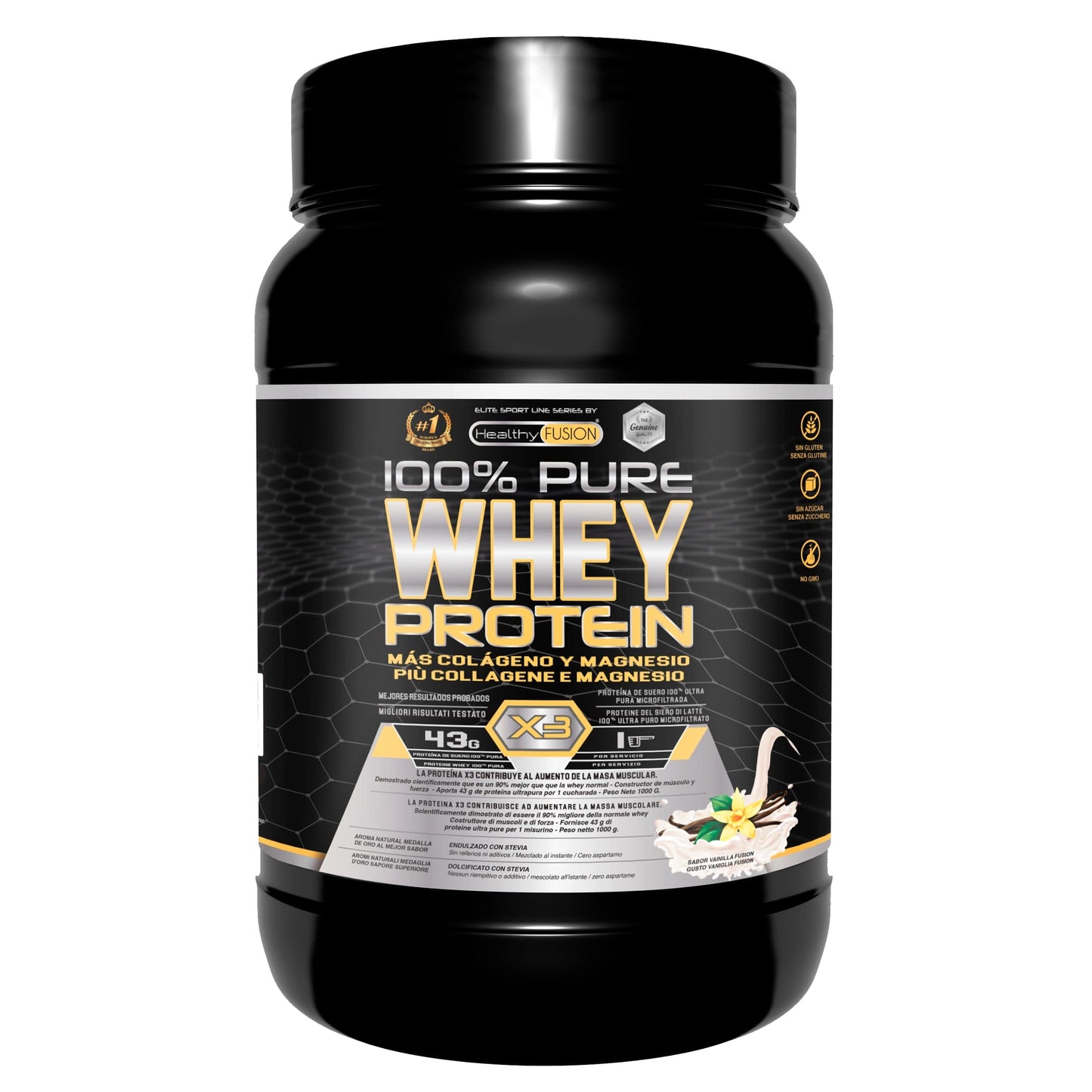 Healthy FUSION Whey protein 100% pura | Proteine whey + collagene + magnesio | Proteine del siero di latte isolate per lo sviluppo muscolare | Massa muscolare pulita | 1000 g (Cioccolato)