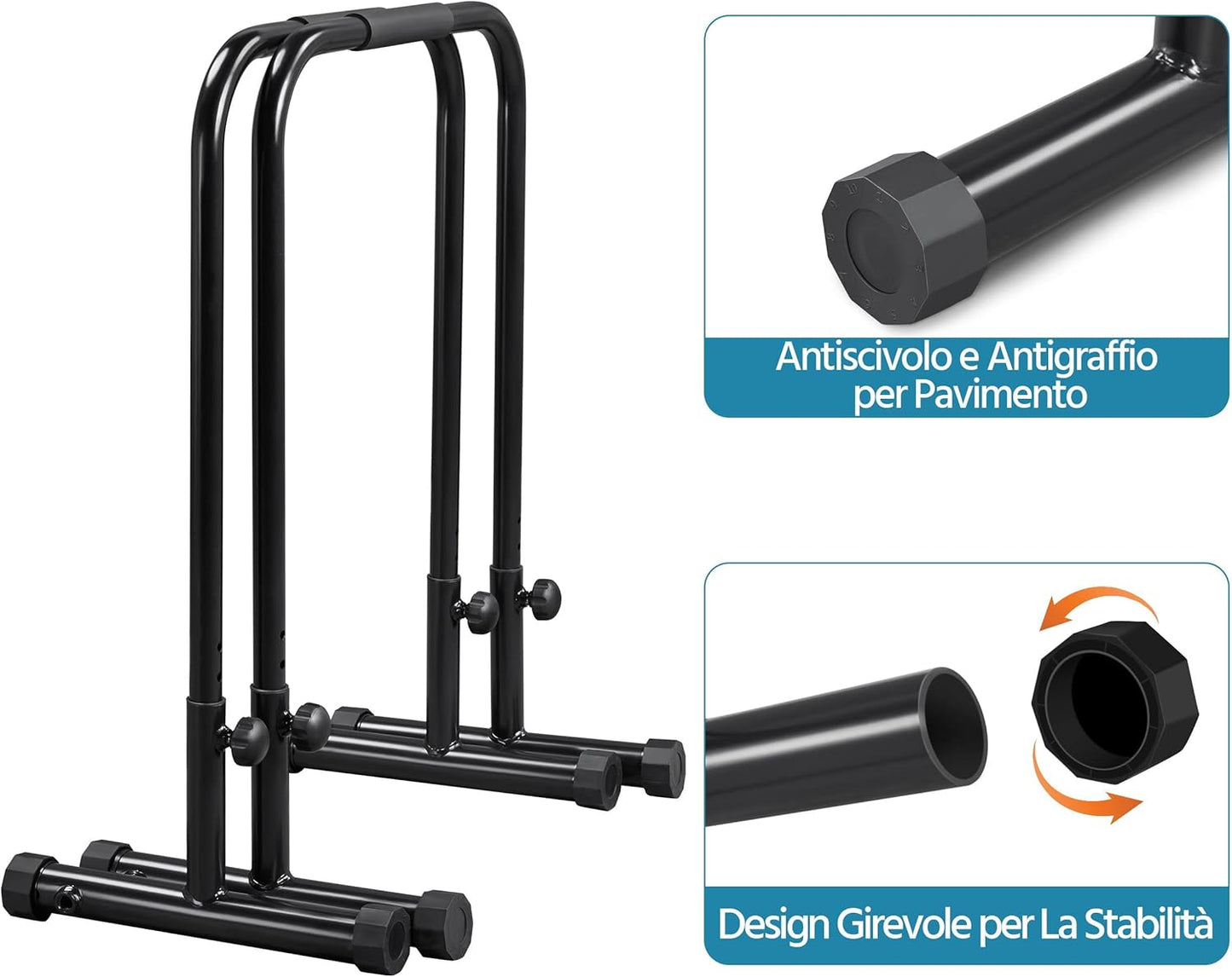 Yaheetech Dip Barre Parallele Fitness Dip Bar Stand Station Regolabile per Calisthenics/Stretching/Addominali in Acciaio Nero