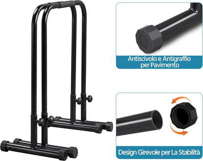 Yaheetech Dip Barre Parallele Fitness Dip Bar Stand Station Regolabile per Calisthenics/Stretching/Addominali in Acciaio Nero