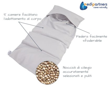 Medi Partners Cuscino Termico noccioli ciliegio 60x20cm 800g 100% Cotone 5 Camere Grande Terapia del freddo Federa sfoderabile (Stelle)