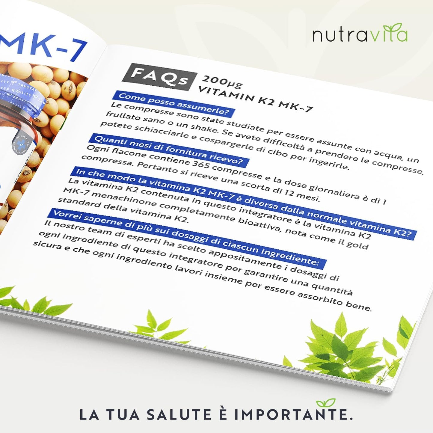 Vitamina K2 MK-7 200mcg – Fornitura di 365 Micro Compresse Vegane per un Anno – Vitamina K2 Premium in Forma MK 7 Biodisponibile (Menachinone-7) - Nutravita