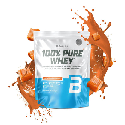 BioTechUSA 100% Pure Whey Complesso proteico del siero di latte con bromelina, aminoacidi, senza zuccheri aggiunti, senza olio di palma e con edulcorante, 1 kg, Cioccolato