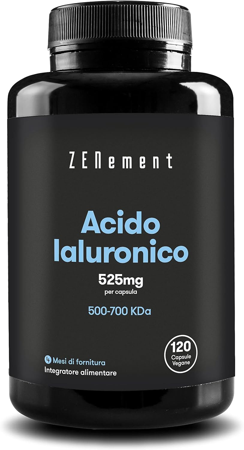 Acido Ialuronico Integratore, Puro 525mg ad Alto Dosaggio, 120 Capsule di Acido Ialuronico Puro (4 Mesi) con 500-700 kDa, Hyaluronic Acid con Sodio Ialuronato, Alternativa a Acido Ialuronico Compresse