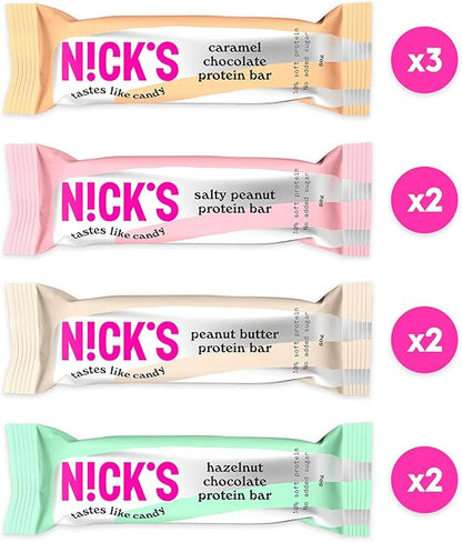 NICKS Mix di Barrette Proteiche, Keto Proteico Snack Bar 4g Net Carbs, 15g Proteine di 5g Collagene Senza Zucchero Aggiunti Low Carb Barretta Senza Glutine (9x50 g - Protein)