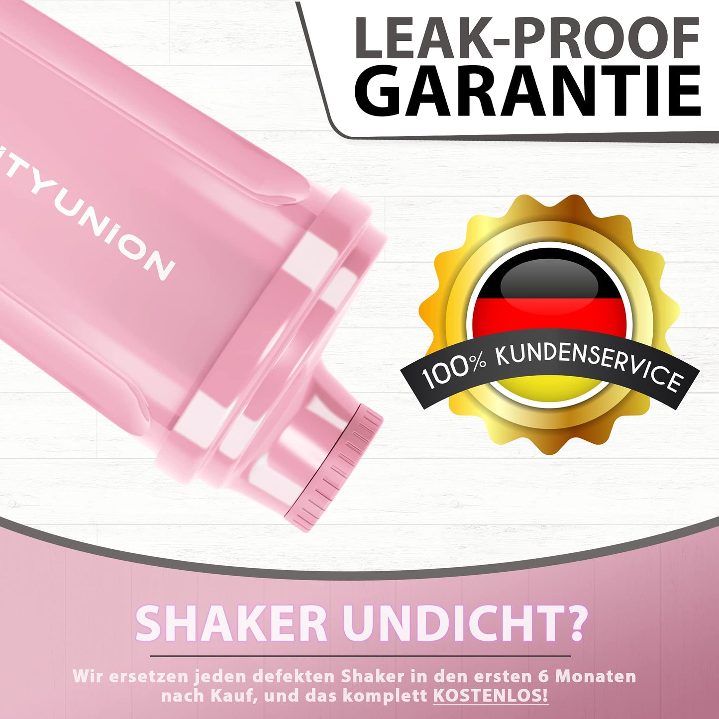 AMITYUNION Shaker per proteine 500 ml Heaven a prova di perdite, senza BPA con setaccio cliccabile e scala per frullati cremosi di siero di latte, shaker per proteine, originale in Rosa