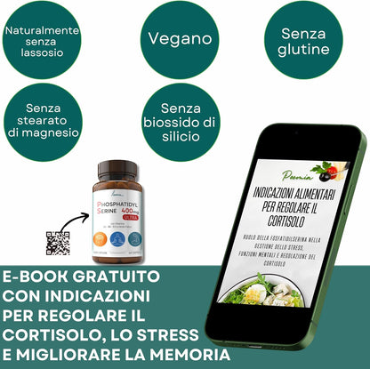 Fosfatidilserina Pura Ps 400mg Contrasta il Cortisolo Migliora Memoria e Concentrazione Riduce lo Stress Integratore con Vitamina B1 (Tiamina) B6 B12 Acido Folico 60 Capsule Poemia