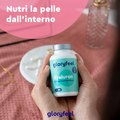 Acido Ialuronico Integratore, Puro 525mg ad Alto Dosaggio, per Pelle, Articolazioni e Ossa, con 500-700 kDa per Capsula, 90 Capsule Vegan per 3 Mesi di Cura