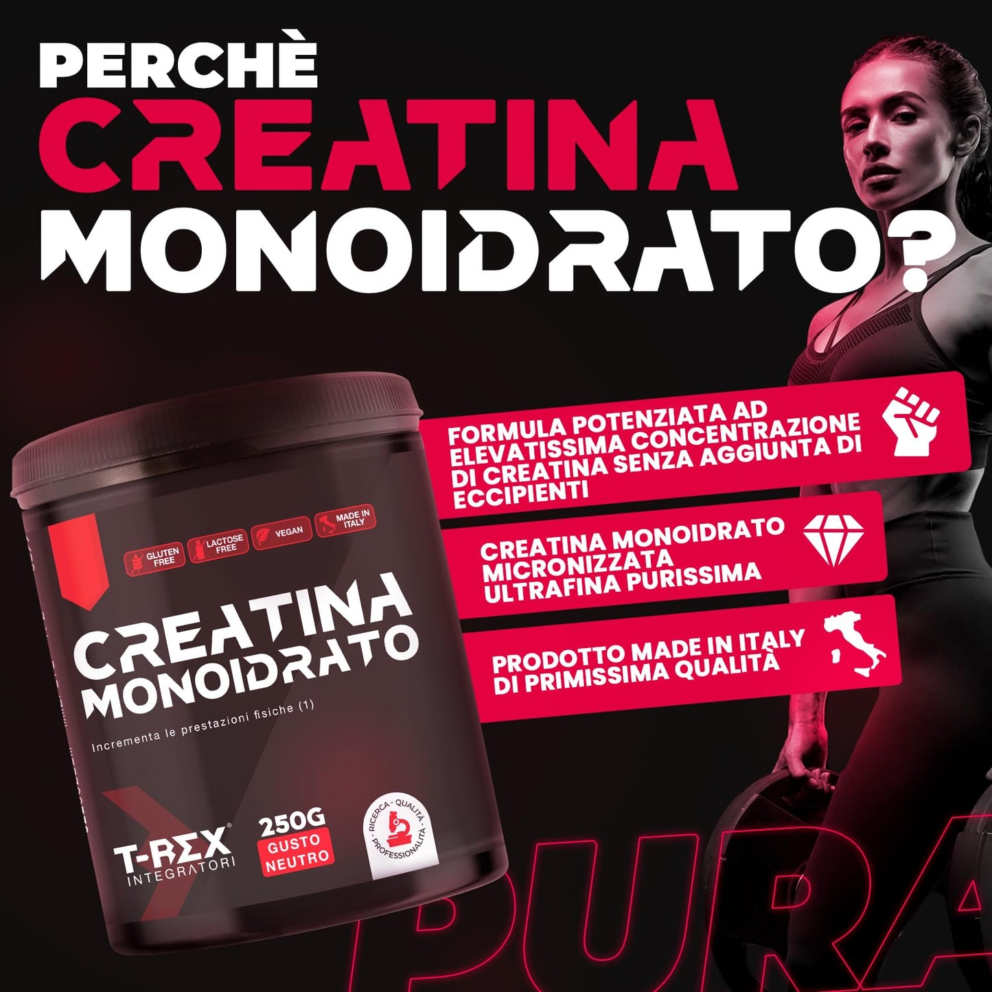 T-Rex Integratori Creatina Micronizzata Monoidrata 100 compresse da 1300mg - Integratore alimentare per massa muscolare e boost energetico pre workout