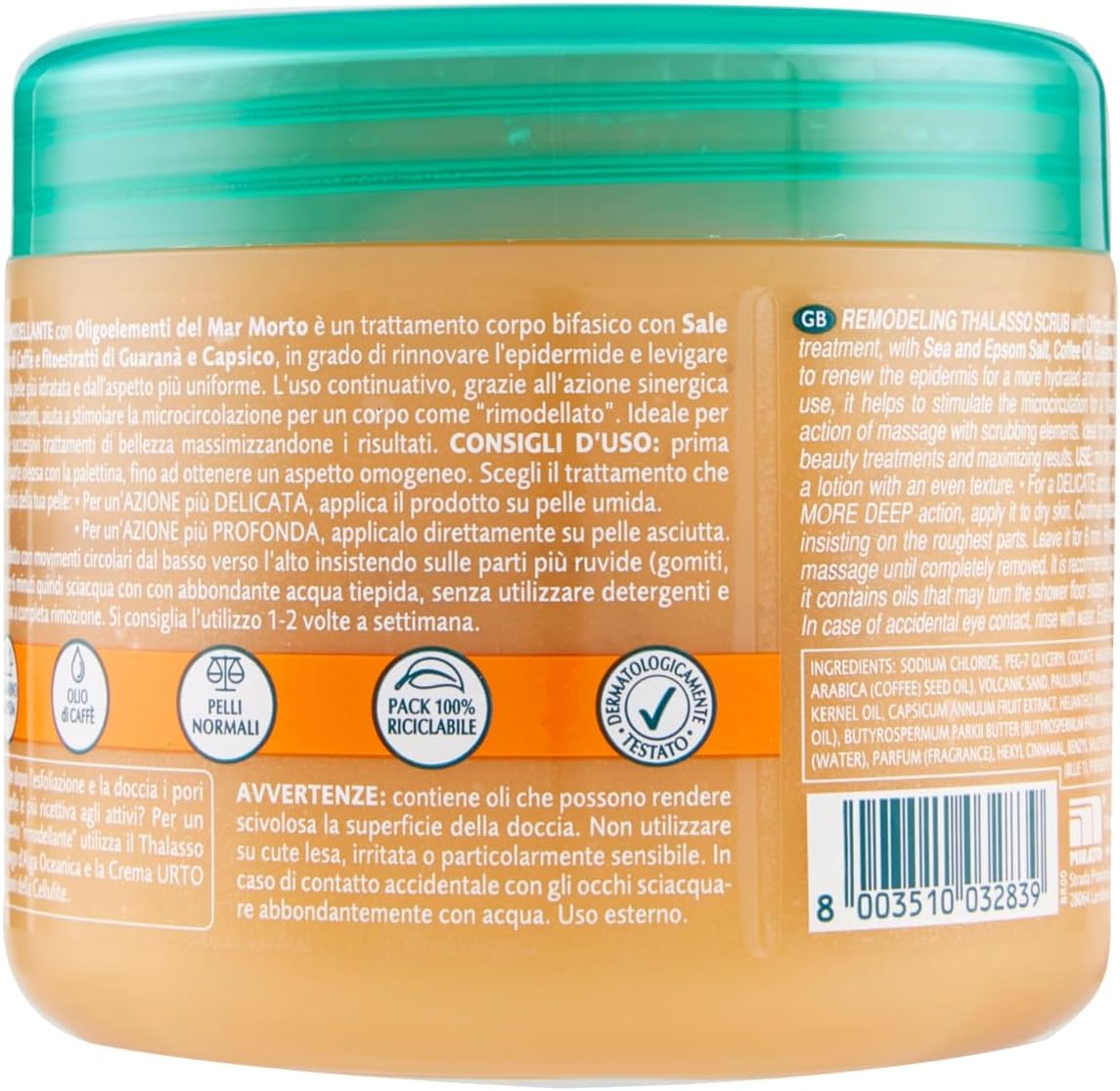 GEOMAR | Thalasso Scrub Corpo Rimodellante, Con Sale Marino, Sale di Epsom, Olio di Caffe ed estratti di Guaranà e Capsico, Made in Italy, 600 g