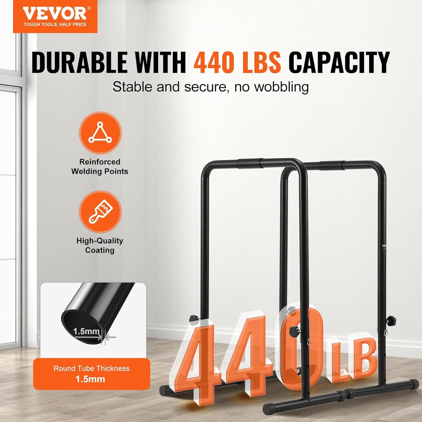 VEVOR Barre di Trazione Altezza Regolabile, Carico 200 kg per Fitness Dip Bar Station, Stabilizzatore, Parallele Push-up Stand, Parallele Barre per Allenamento Forza da Palestra da Casa