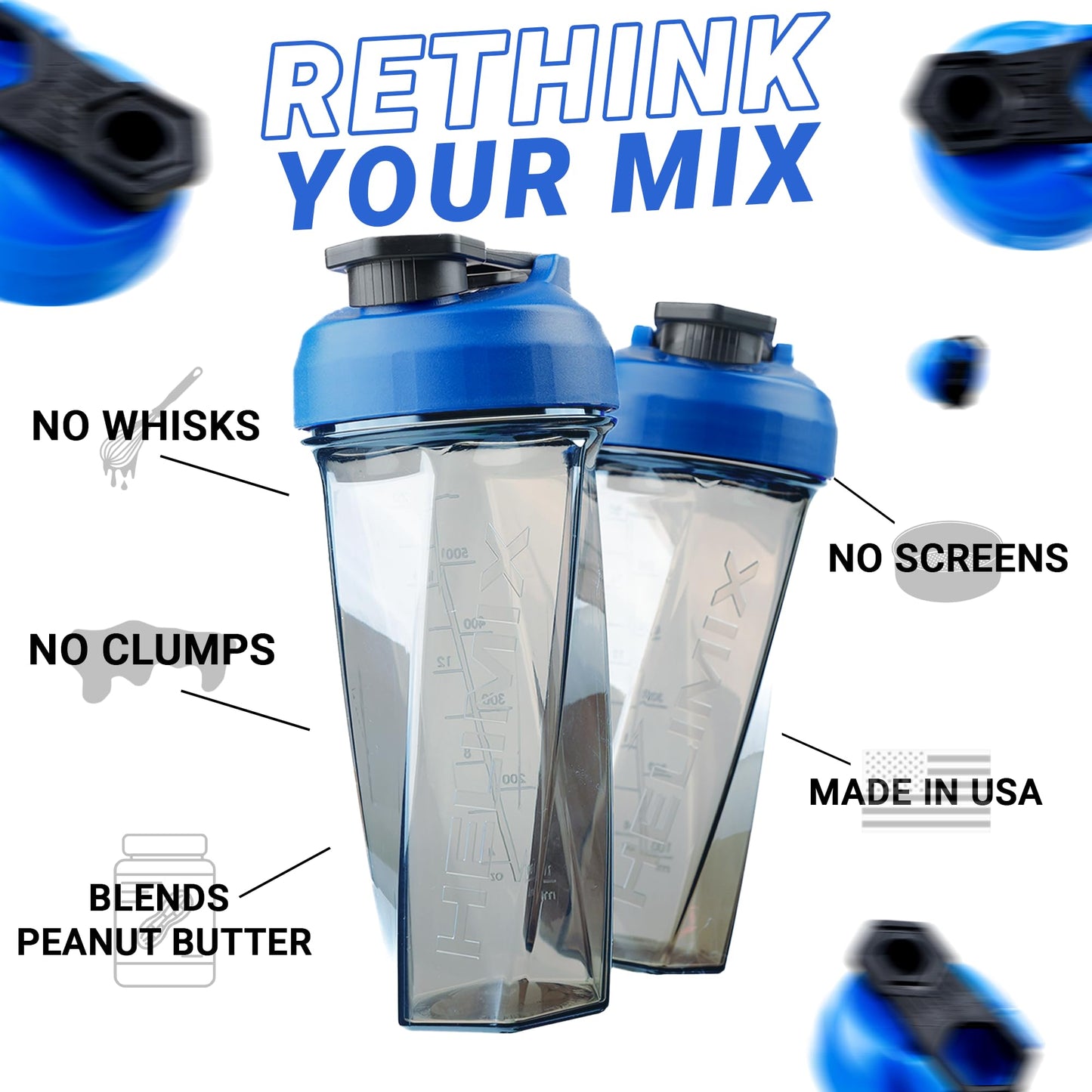 HELIMIX 1,5 Vortex Blender Shaker bottiglia contiene fino a 828 ml | Nessuna palla o frusta | Prodotto negli Stati Uniti | Portatile pre allenamento Proteine del siero di latte shaker tazza | Mescola