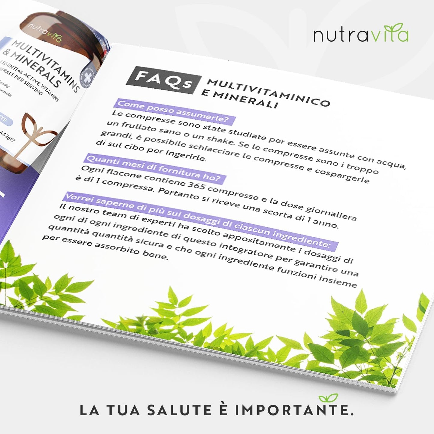 Multivitaminico e Minerali - 365 Compresse Vegane (Fornitura di 1 anno) - Multivitaminico Completo con 26 Vitamine e Minerali Essenziali - Integratore Multivitaminico Uomo e Donne - Nutravita