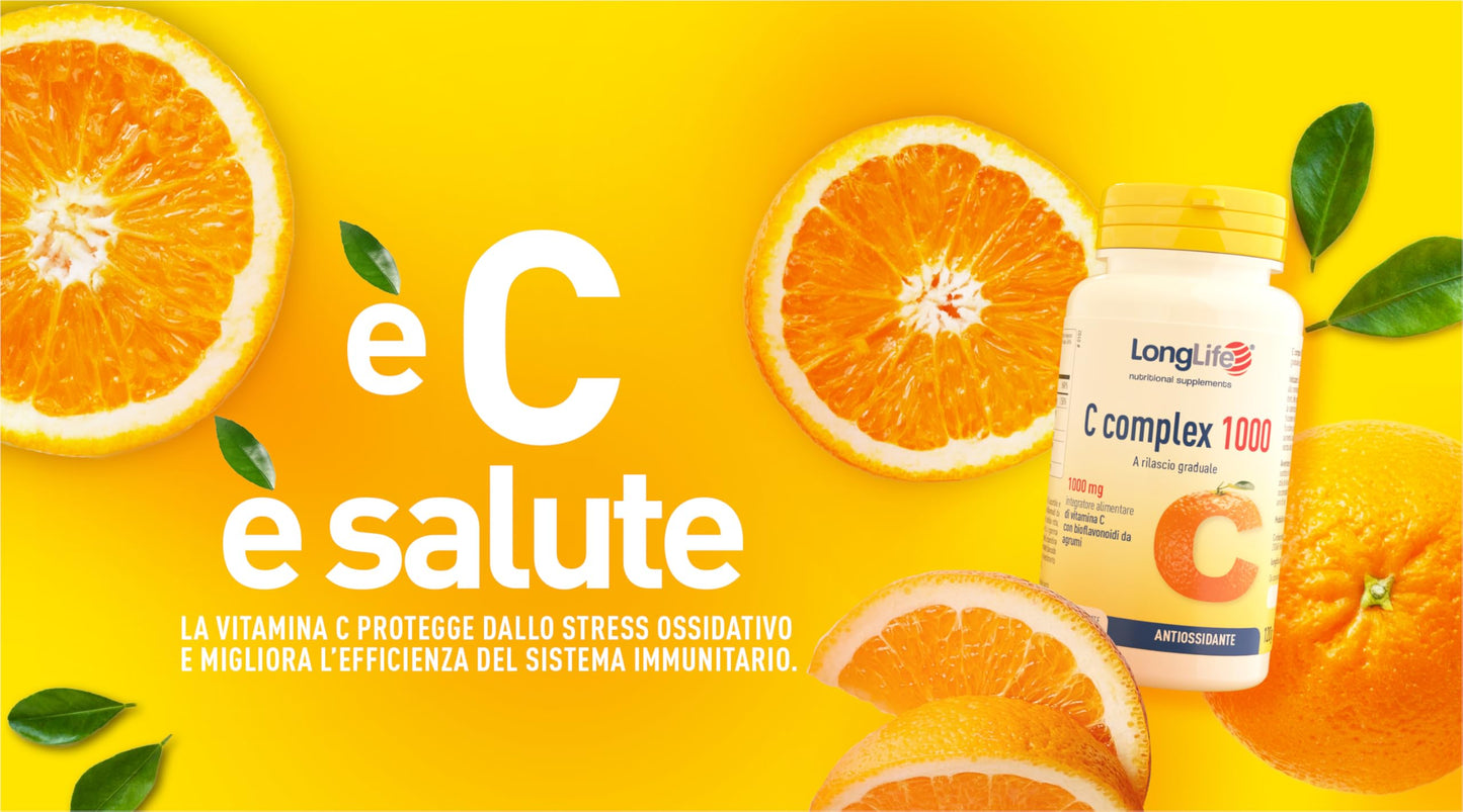 LongLife® C Complex 1000 | Vitamina C 1000mg a rilascio graduale | Alto dosaggio | Con bioflavonoidi da agrumi e quercetina | Difese immunitarie | 2 mesi di trattamento | Senza glutine e vegan