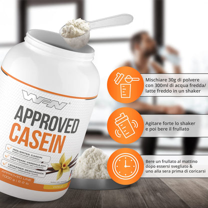 WFN Approved Casein - Neutro - 1 kg - Proteine della caseina con lattasi - Proteina in polvere cremosa - Molto solubile - Prodotto in Germania - Testato in laboratorio esterno