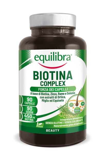 equilibra Integratori Alimentari, Biotina Complex, Benessere di Capelli e Unghie, Integratore Altodosato a Base di Biotina, Zinco, Rame, Selenio, Estratti di Ortica, Miglio, Equiseto, 90 Capsule