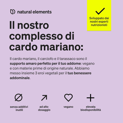 Complesso di cardo mariano, carciofo e dente di leone – 120 capsule – natural elements – Alto dosaggio con 80% di silimarina – Senza stearato di magnesio, vegano