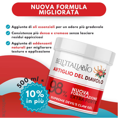 Artiglio del Diavolo Extra Forte Gel al 98%, Pomata Artiglio del Diavolo Formula Naturale e Professionale per Massaggi a Muscoli e Articolazioni (550 ML)