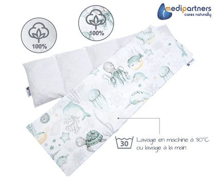 Medi Partners Cuscino Termico noccioli ciliegio 60x20cm 800g 100% Cotone 5 Camere Grande Terapia del freddo Federa sfoderabile (Stelle)