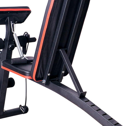 HOMCOM Panca Multifunzione Regolabile per Addominali, Panca Pesi Palestra per Allenamento Braccia e Gambe 54x160x106cm, Nero e Rosso