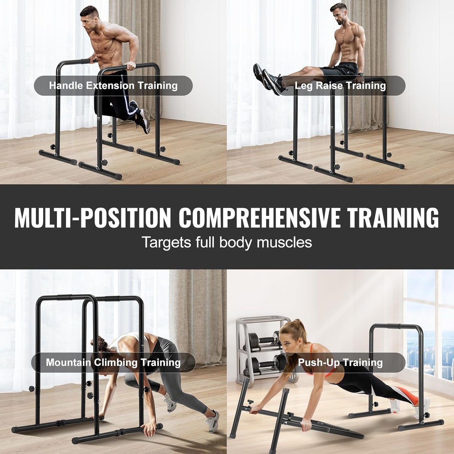 VEVOR Barre di Trazione Altezza Regolabile, Carico 200 kg per Fitness Dip Bar Station, Stabilizzatore, Parallele Push-up Stand, Parallele Barre per Allenamento Forza da Palestra da Casa