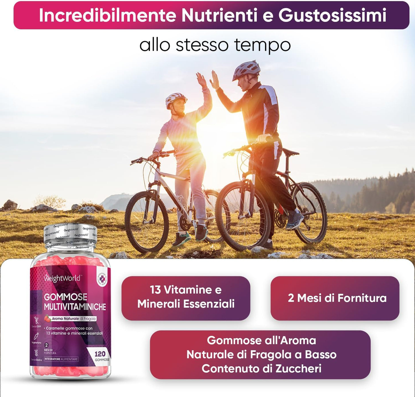 Multivitaminico Completo, 13 Vitamine e Minerali, 120 Caramelle Gommose alla Fragola 2 Mesi, Multivitaminico, Orsetti Gommosi, Vitamine, Vitamina C, Vitamina D3, Vitamine B, Vitamina E, Zinco, Iodio