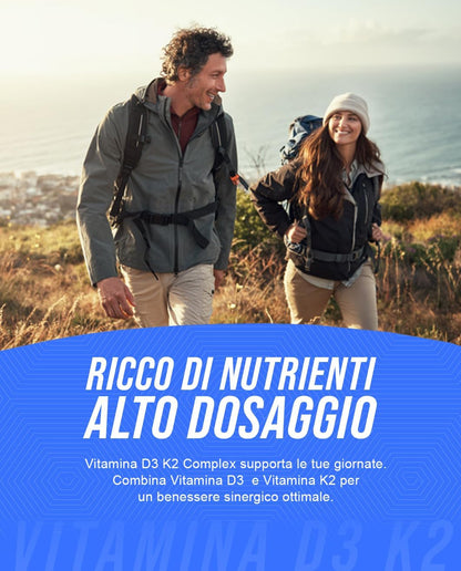 VITAMINA D3 K2 (Dura 1 anno e 4 mesi) 500 Micro-Compresse Alto Dosaggio e Assorbimento I Vitamina D3 Da 50 µg Da 2.000 U.I. + Vitamina K2 Da 100 µg | Senza Glutine, Lattosio, Zuccheri e Soia