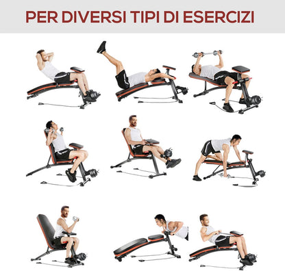 HOMCOM Panca Multifunzione Regolabile per Addominali, Panca Pesi Palestra per Allenamento Braccia e Gambe 54x160x106cm, Nero e Rosso