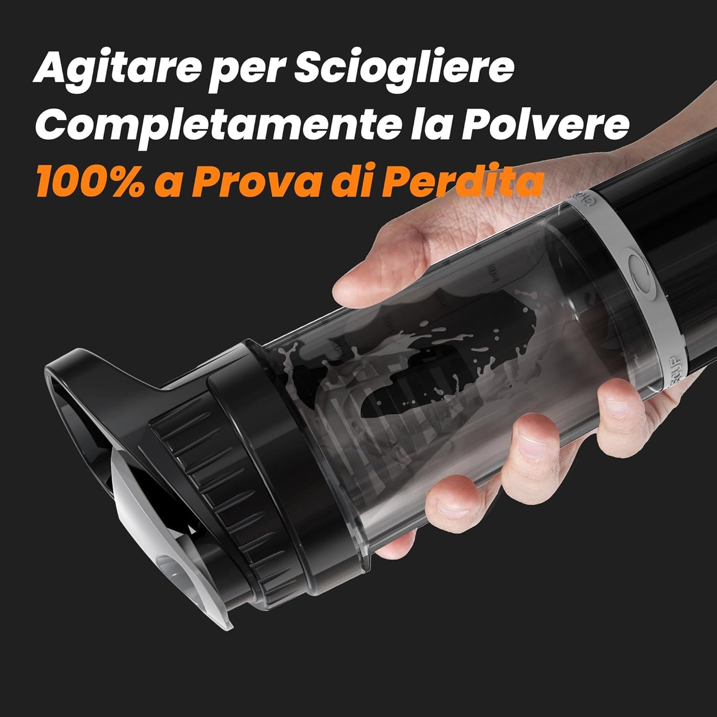 YISH Shaker Proteine Protein Shaker 500ml: Shaker Palestra con Scomparto Polvere 150ml con Tappo a Vite, Scala, Setaccio, a Prova di Perdite, per Proteine in Polvere Senza BPA, Inodore, Nero