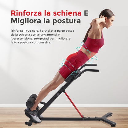 Sunny Health & Fitness Panca Romana, Panca Sit Up per Allenamenti per Glutei e Addominali a Casa, Inclinazione di Regolazione Opzionale e Panca Romana Multifunzione per Carichi Pesanti