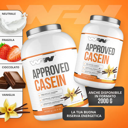 WFN Approved Casein - Neutro - 1 kg - Proteine della caseina con lattasi - Proteina in polvere cremosa - Molto solubile - Prodotto in Germania - Testato in laboratorio esterno