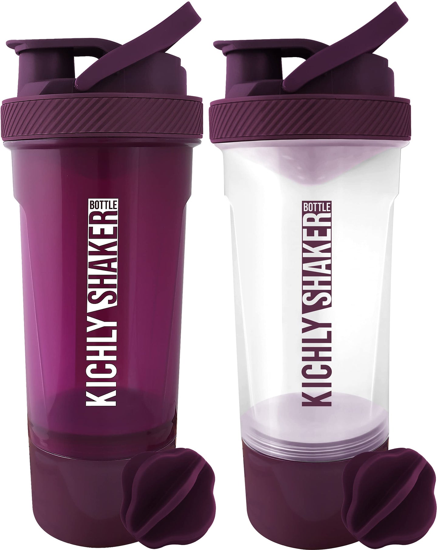 KICHLY 2 Pacco Bottiglia Shaker per Proteine Classico con Shaker Ball (700 ml) e Contenitore per Conservare Gli Integratori – Perfetto Compagno di Palestra (Nero)