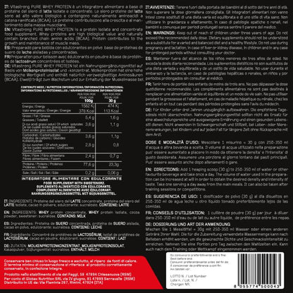 Whey Proteine in Polvere Vitastrong - Proteine del Siero del Latte Isolate e Concentrate - Alta solubilità & concentrazione 23g per dose - Whey Protein Ricco di BCAA ed EAA (Cioccolato)